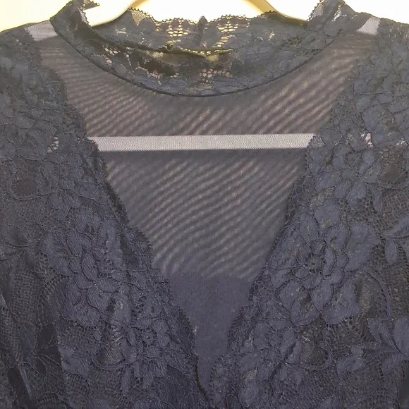 Guess Y2K Lace Sheer Top Blue Large Crop Fairy Feminine Delicate - Picture 4 of 11